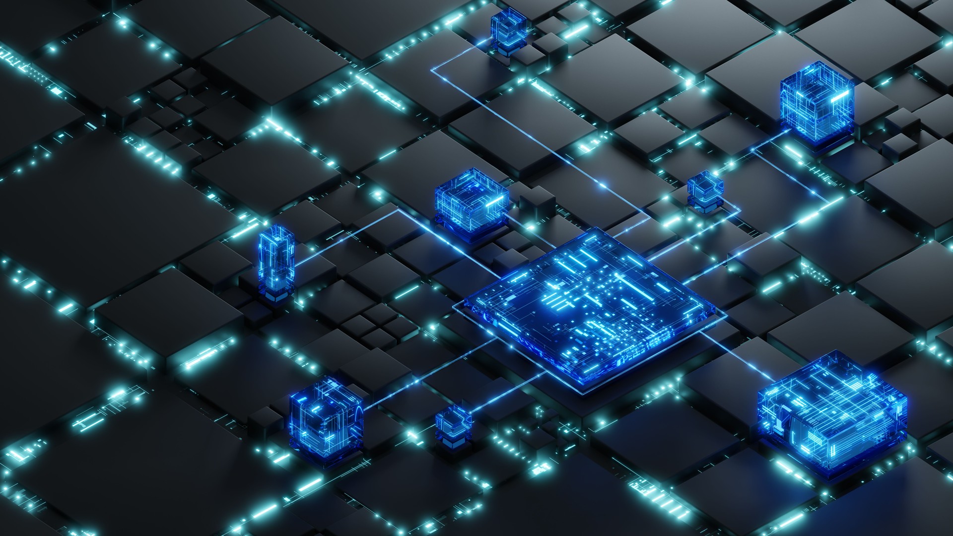 Data streaming, computer network concept. Symbol of technology / networking / digital architecture.  Creative 3D illustration